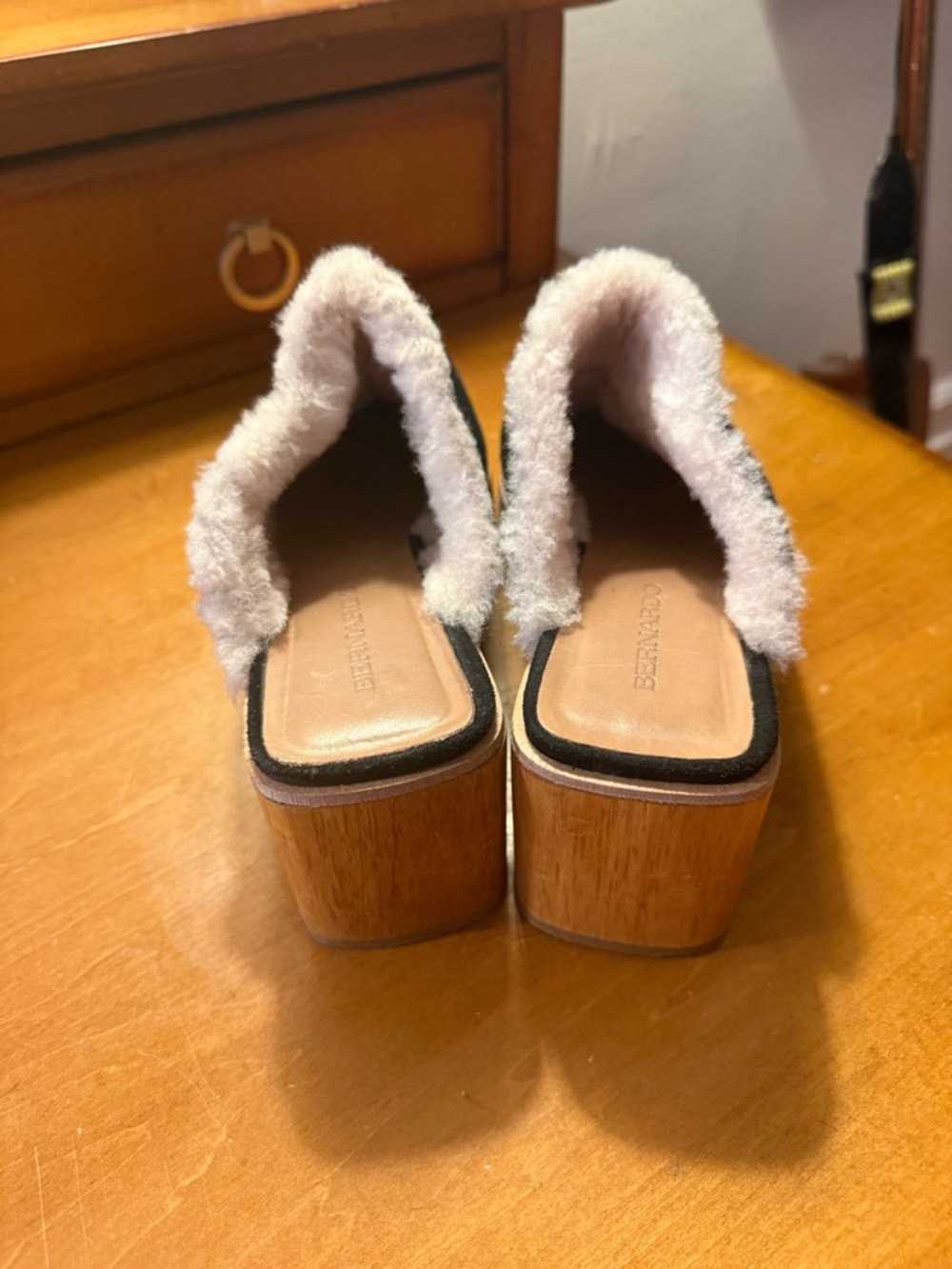 Bernardo Black Suede Faux-Fur Lined Clog Mules - Picture 3 of 5